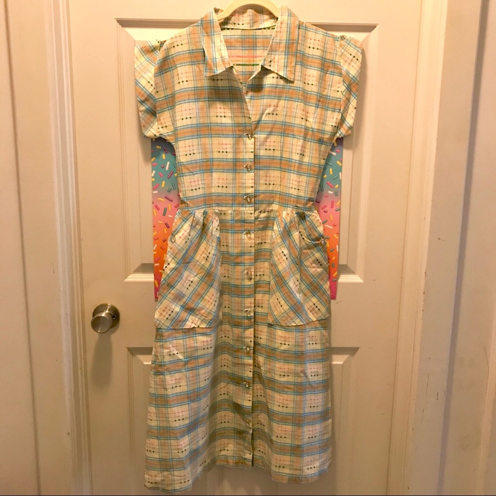 Vintage 1950s Atomic Plaid shirtdress - Picture 3 of 8